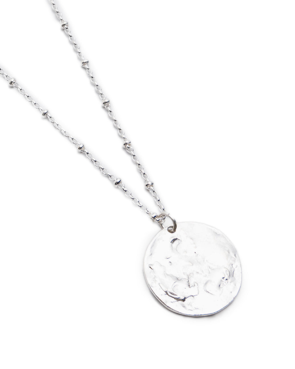 Silver Hammered Full Moon Necklace on Satellite Chain