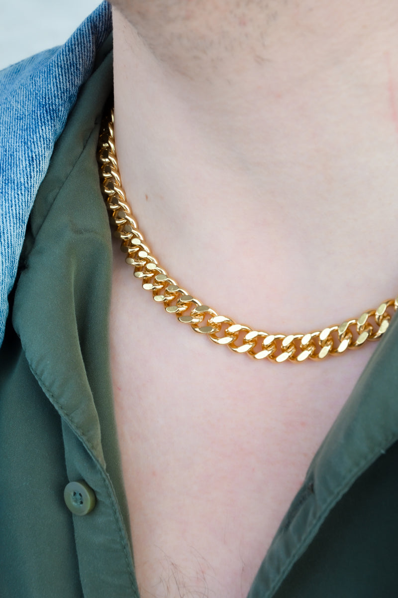 Large Gold Curb Chain + Gold Ring Earrings – Collarbone Jewelry