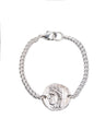 Silver Coin Bracelet with Silver Curb Chain and Lobster Clasp on White Background 