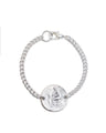 Back on Silver Coin Bracelet with Silver Curb Chain and Lobster Clasp on White Background
