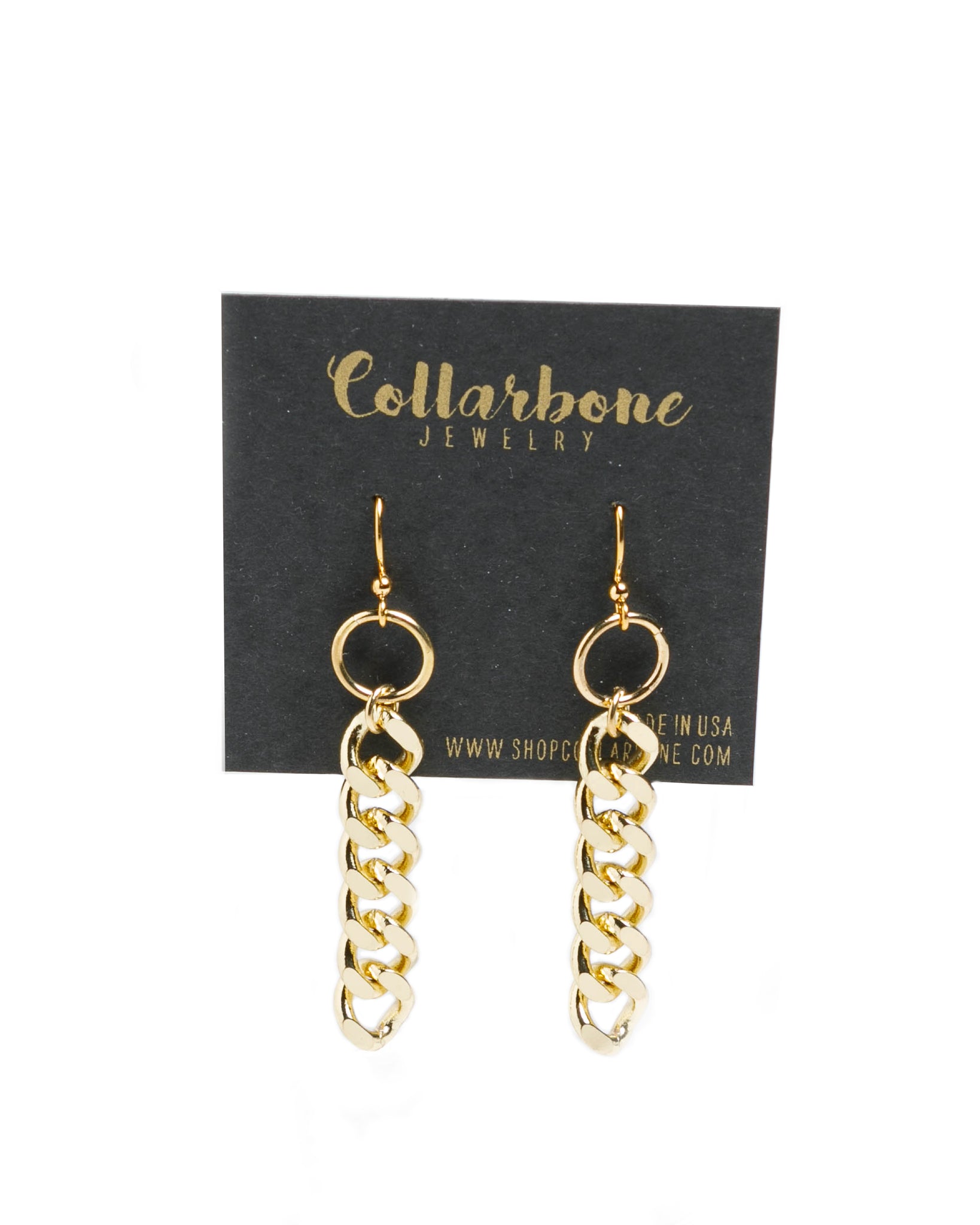Large Gold Curb Chain + Gold Ring Earrings – Collarbone Jewelry