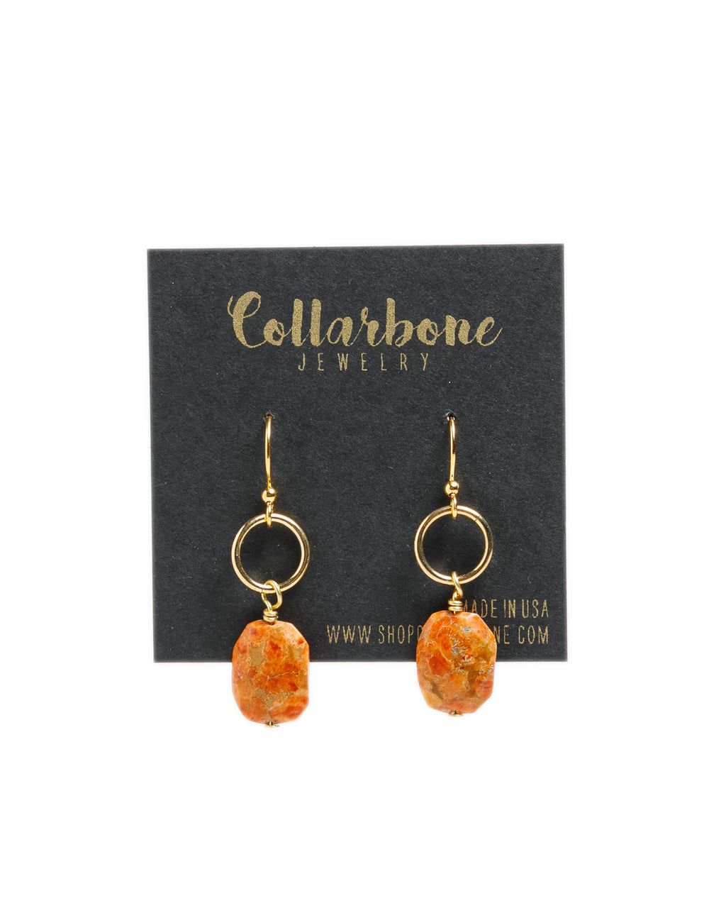 Faceted Coral + Gold Ring Earrings