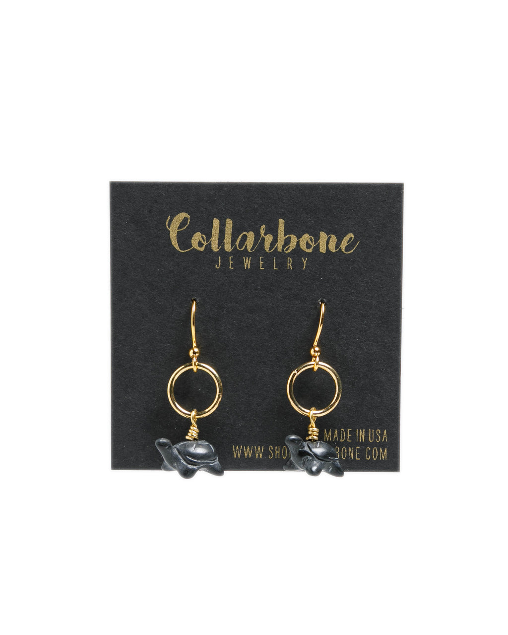 Black Onyx Turtle + Gold Ring Earrings