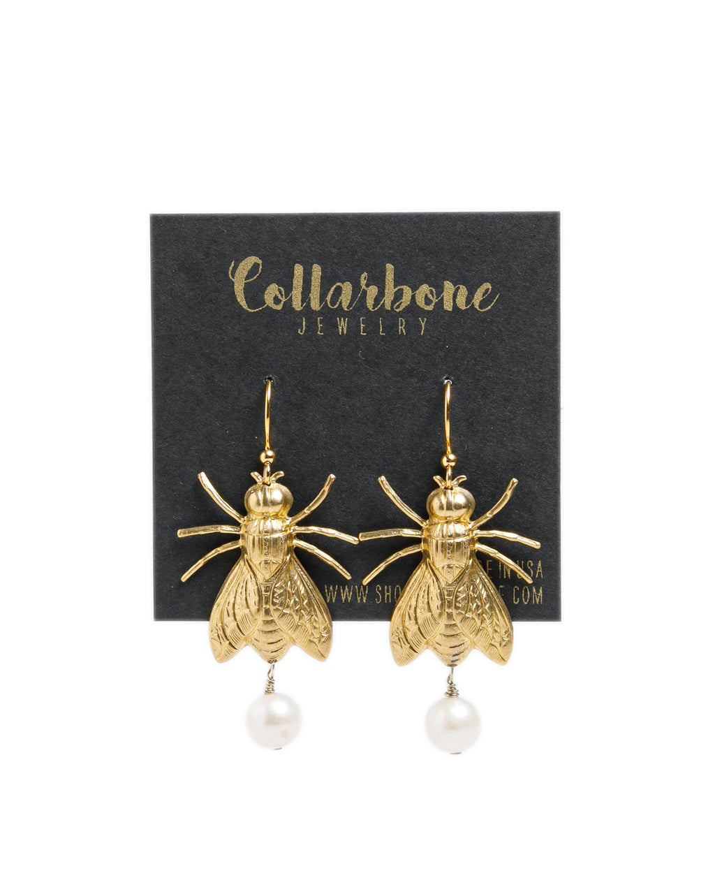 Golden Fly + Pearl Earrings