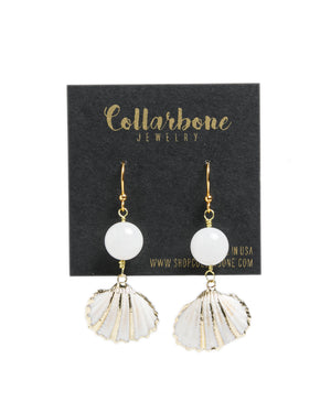 Gold Foil Seashell + Crystal Orb Earrings