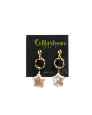 Pink Pearl Star + Gold Ring Studs