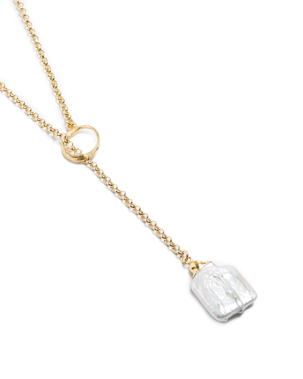 Square Pearl Toggle “Y” Necklace on Rolo Chain
