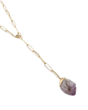 Amethyst Chunk “Y” Necklace on Paperclip Chain