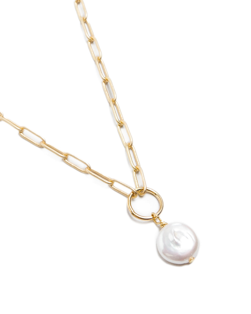 Freshwater Coin Pearl Gold Ring Necklace