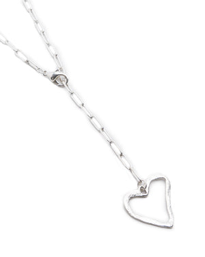 Small Silver Organic Open Heart “Y” Necklace on Paperclip Chain