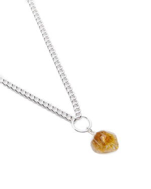 Citrine Chunk Silver Ring Necklace