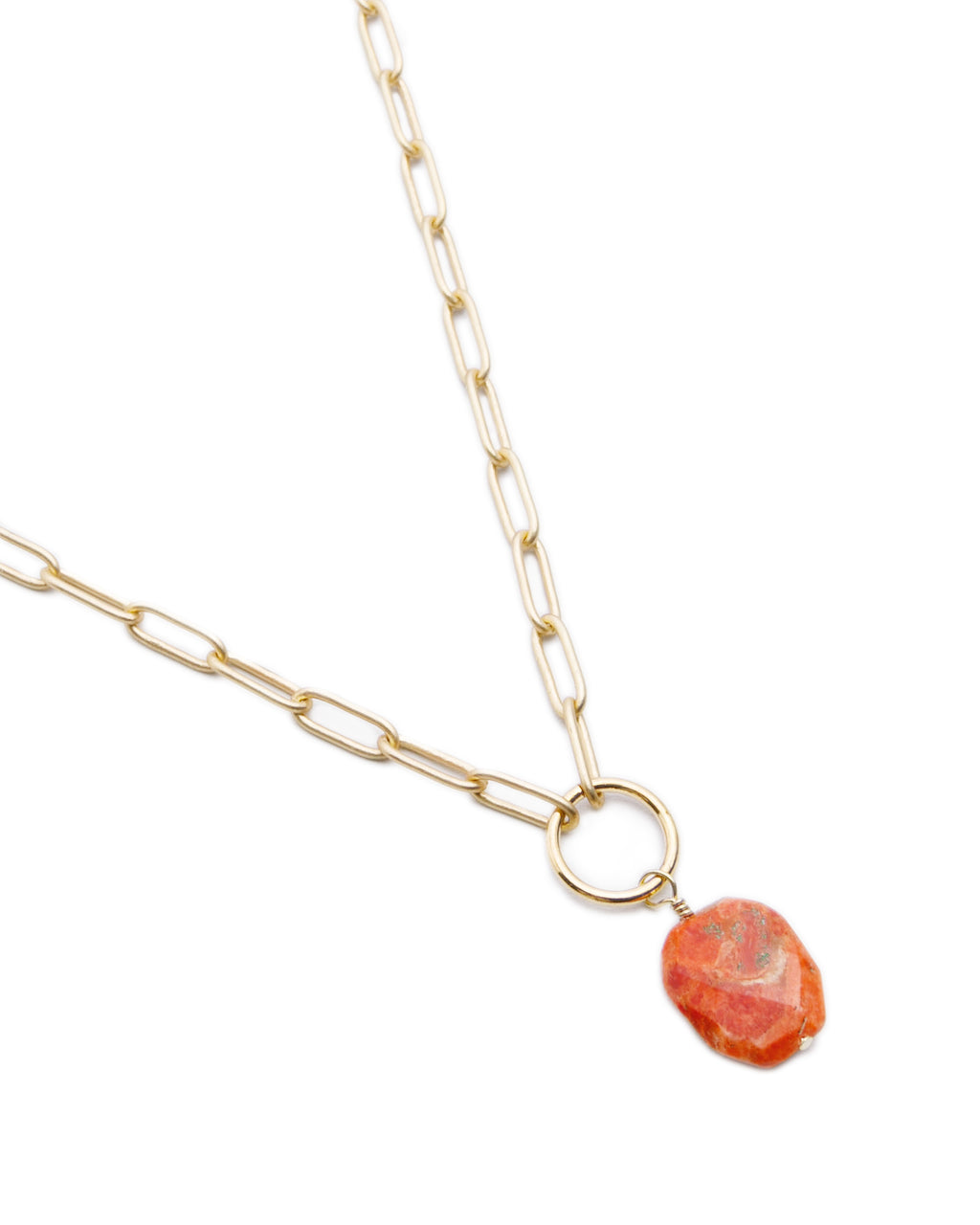 Faceted Coral Gold Ring Necklace