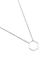 An open skinny silver hexagon charm on  antique silver double rolo chain necklace.