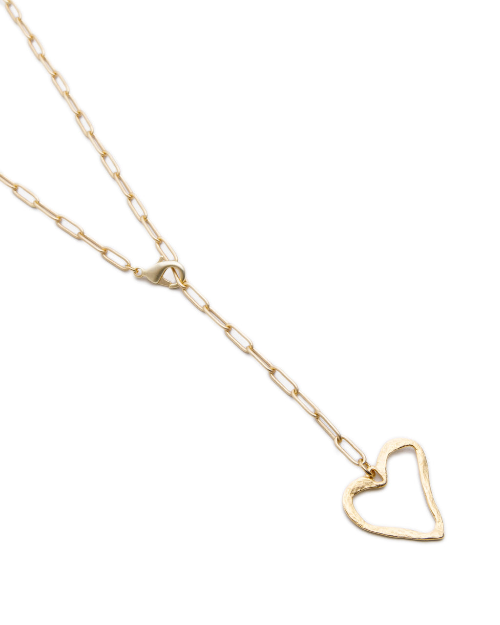Small Gold Organic Open Heart “Y” Necklace on Paperclip Chain