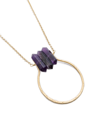 Amethyst Trio Hammered Brass Curve Necklace