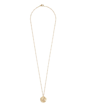 Gold Hammered Full Moon Necklace on Satellite Chain