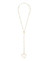 Birds Eye View Of Large Open Heart Necklace. Large Organic Open Heart Charm, Large Matte Gold Paperclip Chain and Lobster Clasp in the Front Connecting it to form a Y Necklace. 