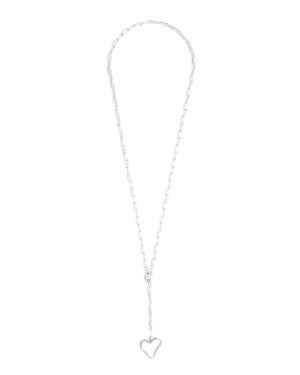 Small Silver Organic Open Heart “Y” Necklace on Paperclip Chain