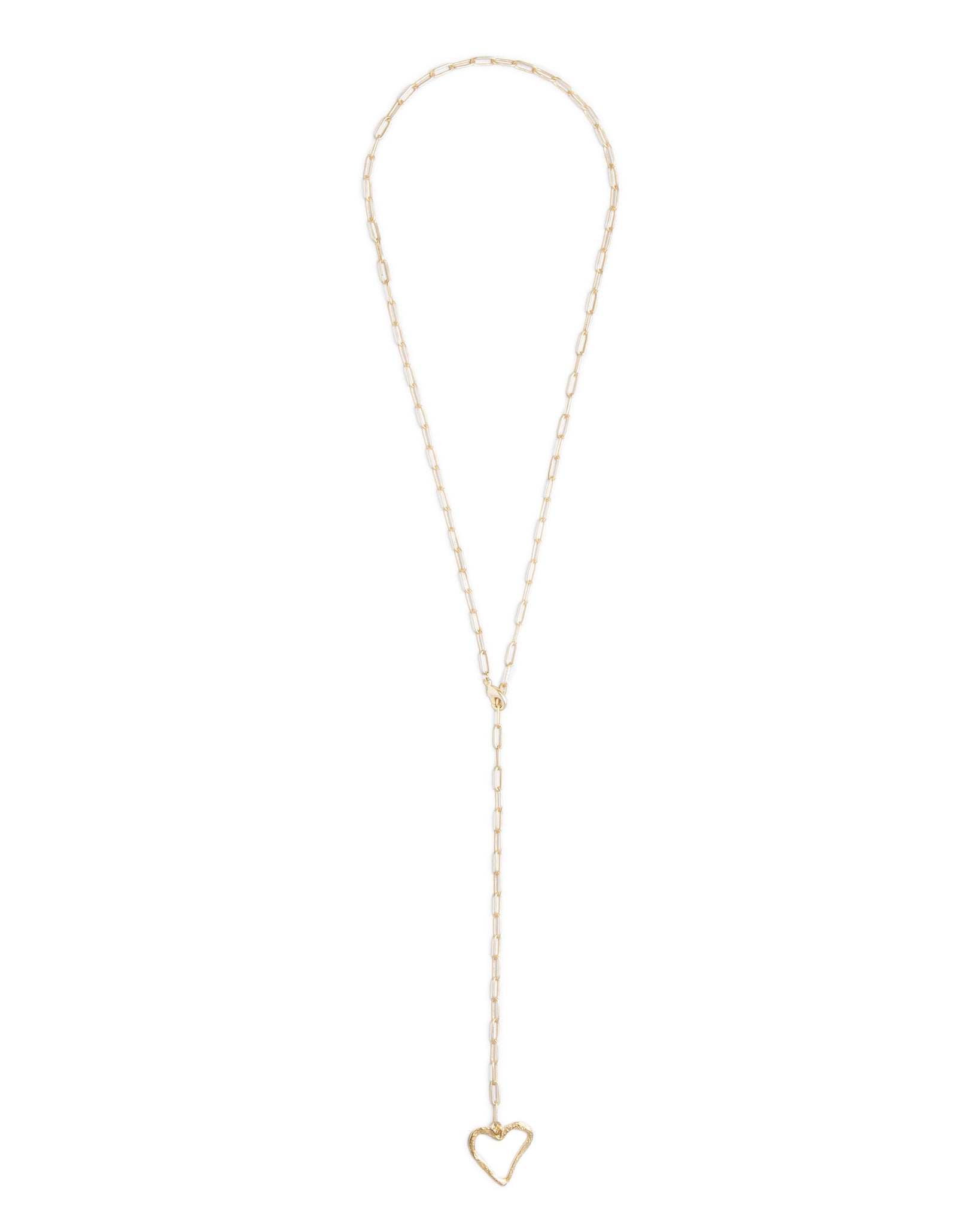 Small Gold Organic Open Heart “Y” Necklace on Paperclip Chain
