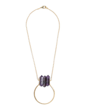 Amethyst Trio Hammered Brass Curve Necklace