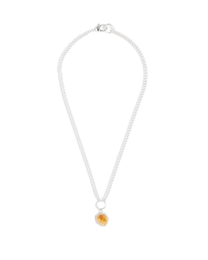 Citrine Chunk Silver Ring Necklace