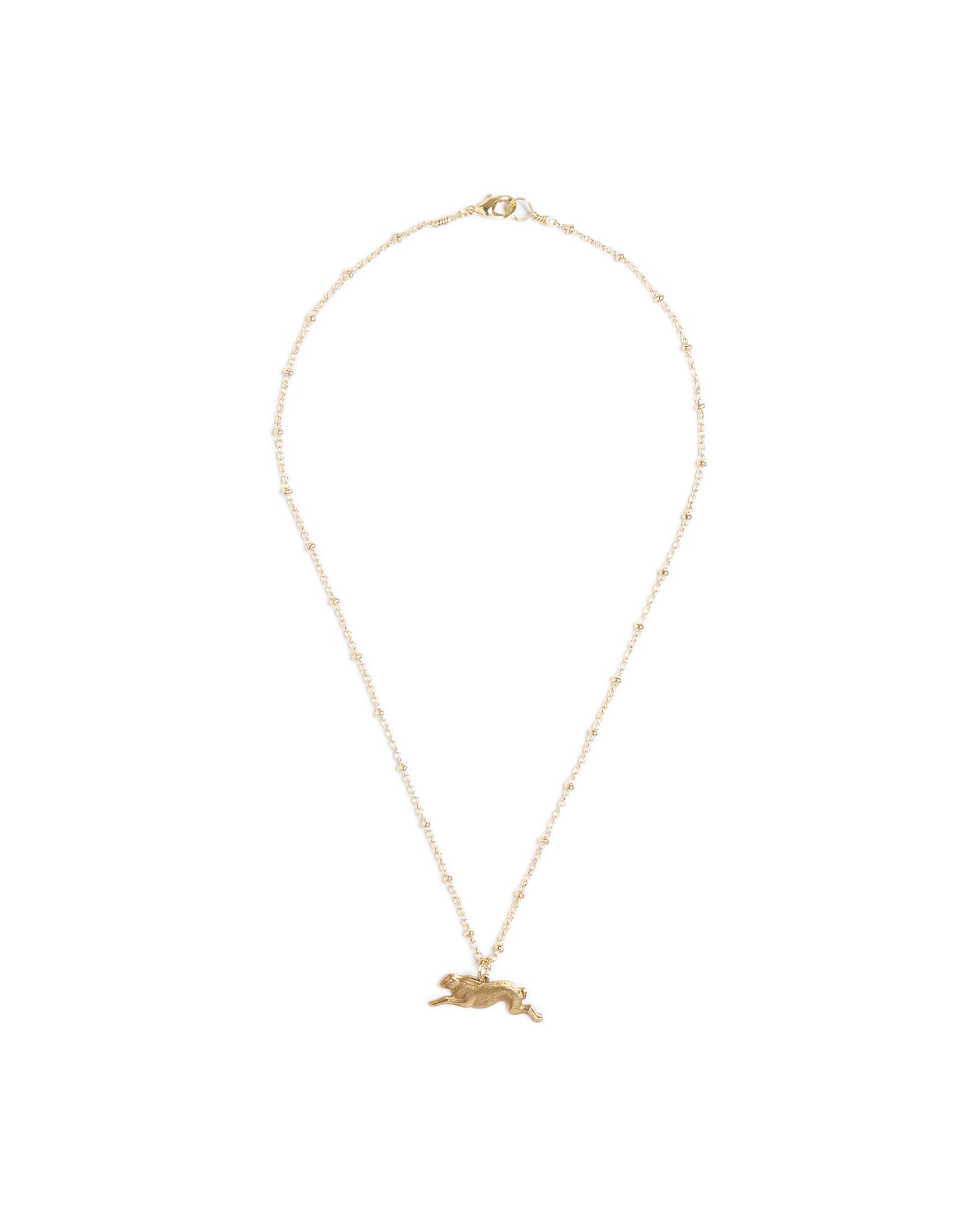 Brass Rabbit Necklace on Gold Satellite Chain