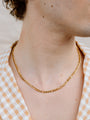 Closer Up Image of Model Wearing Gold Figaro Chain Necklace