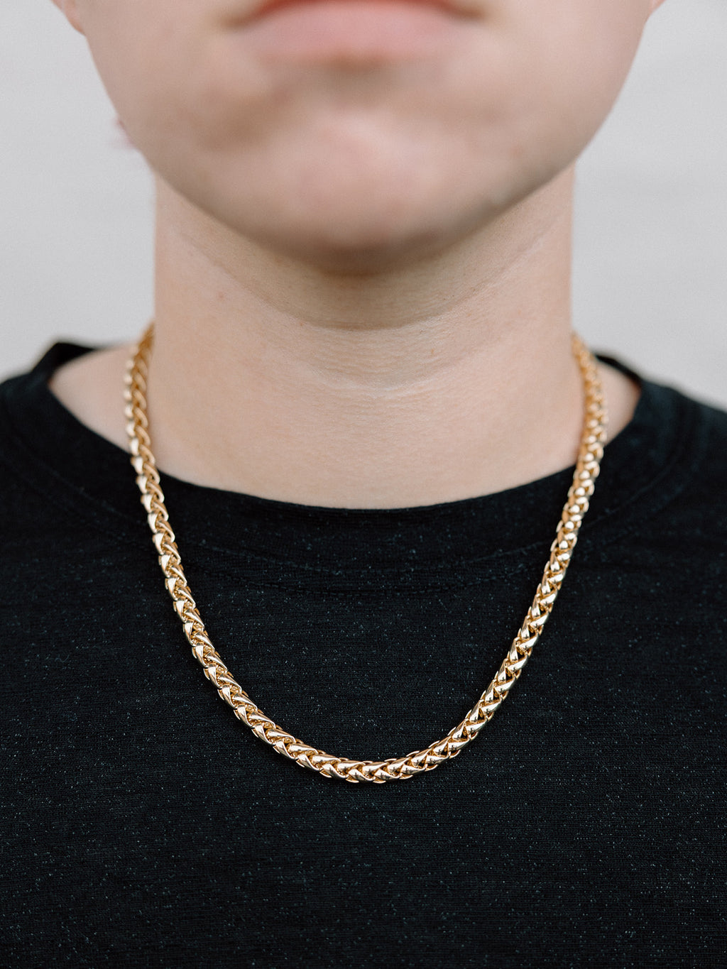 Model Wearing Shiny Gold Plated Snake Chain Necklace