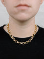 Model Wearing Shiny Gold Jumbo Rolo Chain Necklace