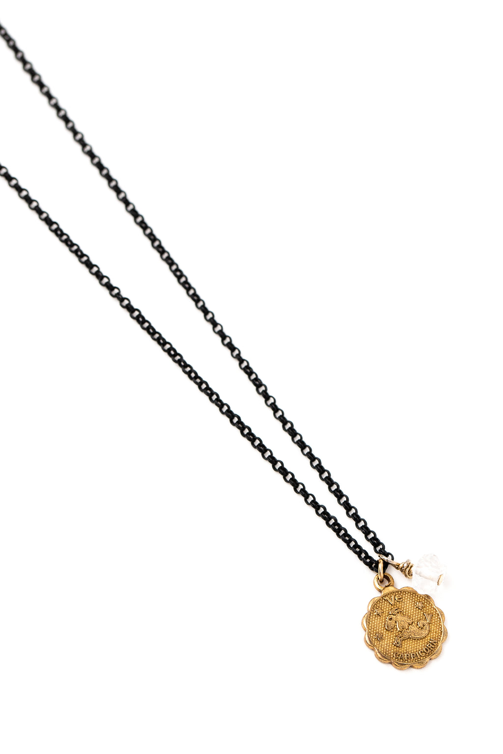 Zodiac Charm Necklace w/ Two-Point Crystal on Black Rolo Chain