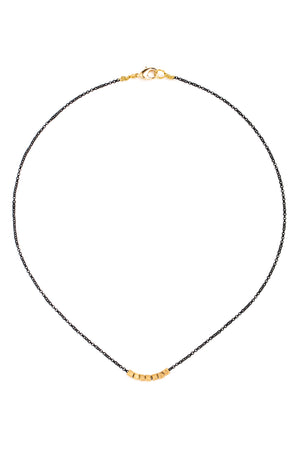 Small Gold Geometric Bead Necklace on Black Chain
