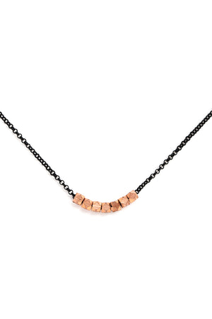 Small Rose Gold Geometric Bead Necklace on Black Chain