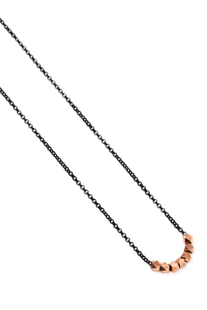 Small Rose Gold Geometric Bead Necklace on Black Chain