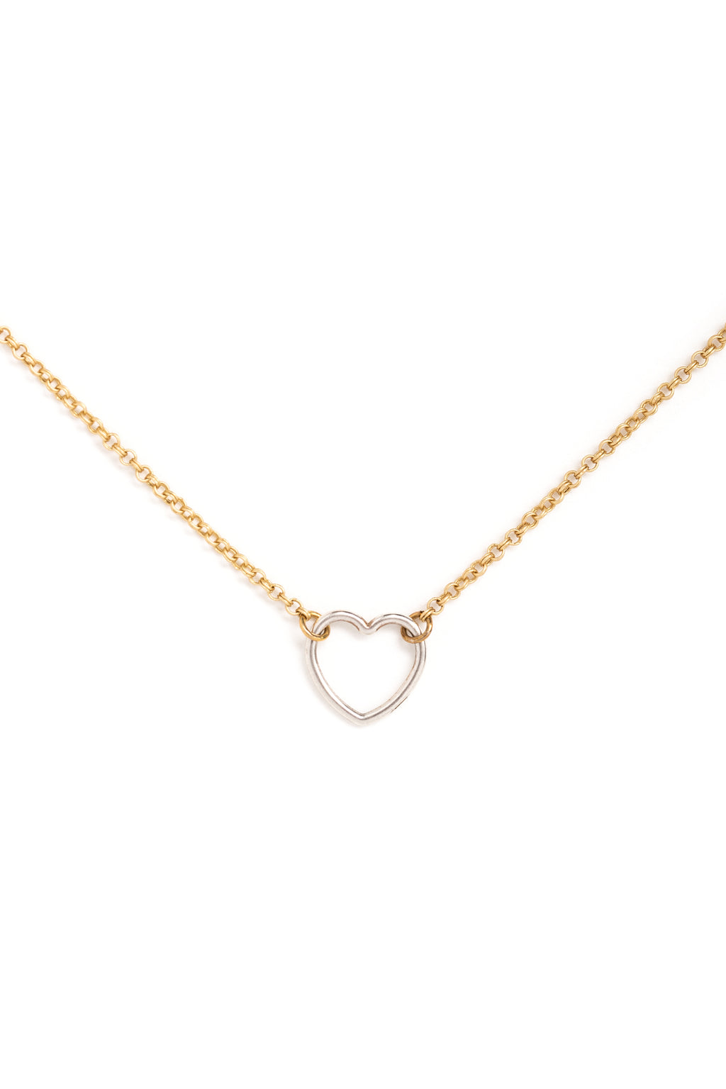 Silver Heart Necklace on Gold Chain