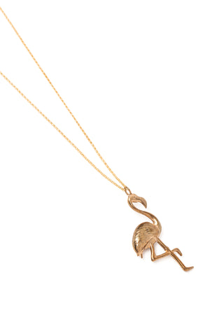 Cast Bronze Flamingo Necklace on a Gold Chain