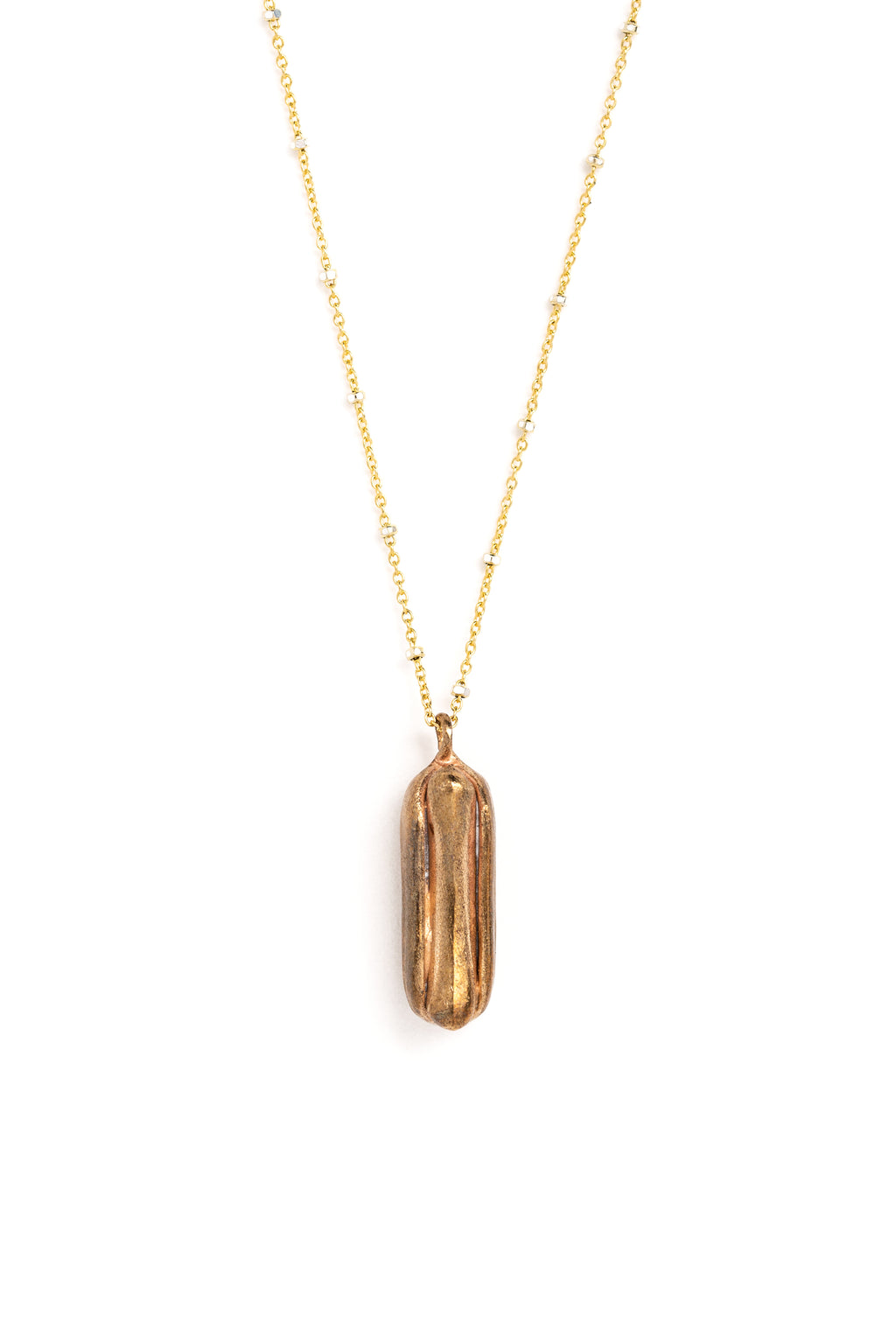 Cast Bronze Hot Dog Necklace on Gold Chain