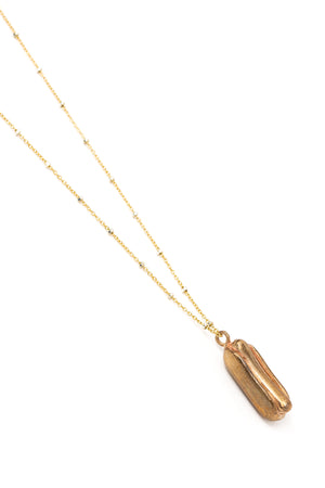 Casted Bronze Hot Dog Necklace on Gold Chain