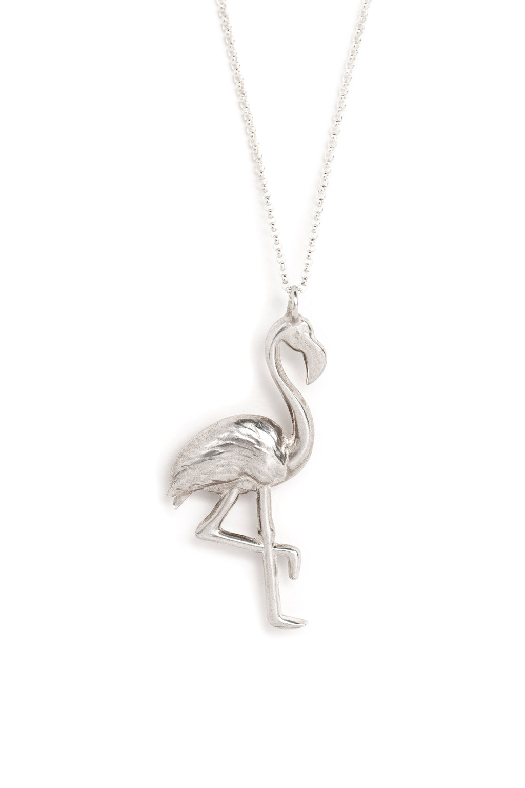 Cast Silver Flamingo Necklace (closeup)