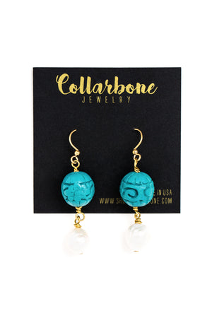 Turquoise Cinnabar + Pearl Earrings