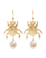 Golden Beetle + Pearl Earrings
