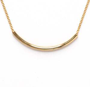 Gold Curve Bar Necklace on Gold Chain