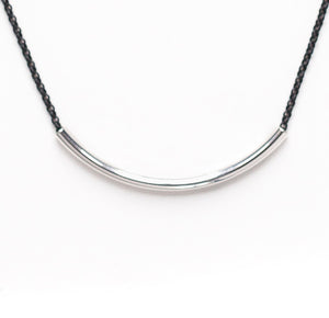 Silver Curve Bar Necklace on Black Chain