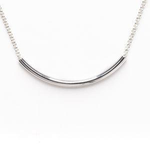 Silver Curve Bar Necklace on Silver Chain