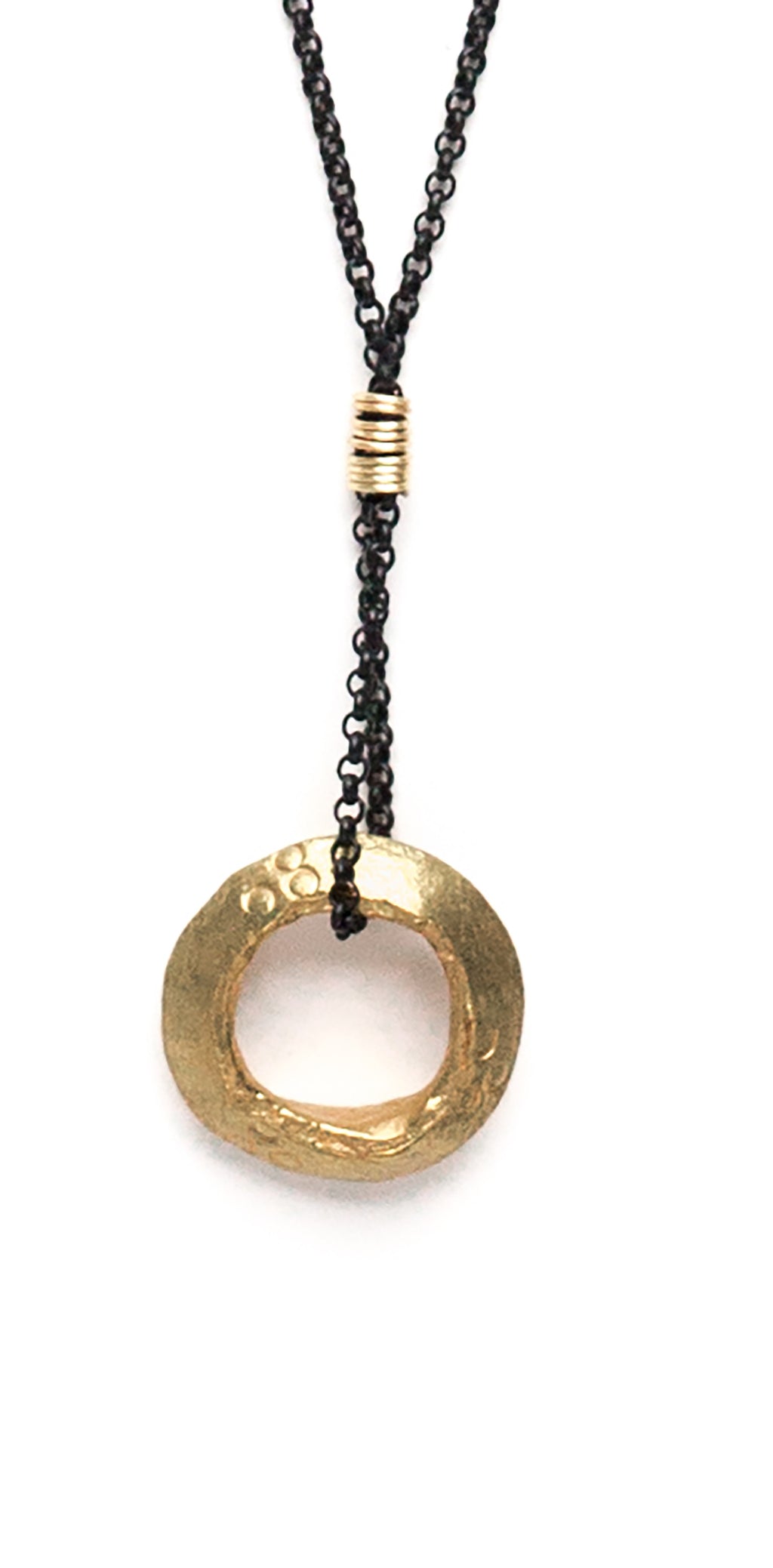 Golden Ethiopian Ring Necklace on Black Chain
