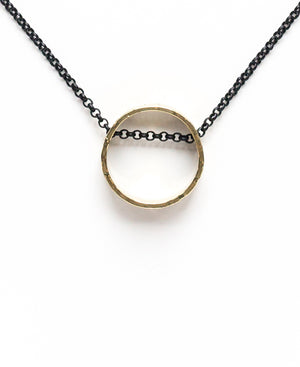 Floating Circle Necklace on Black Chain