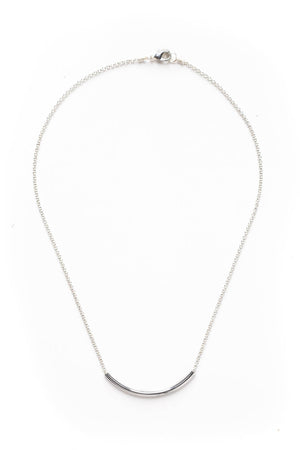 Silver Curve Bar Necklace on Silver Chain