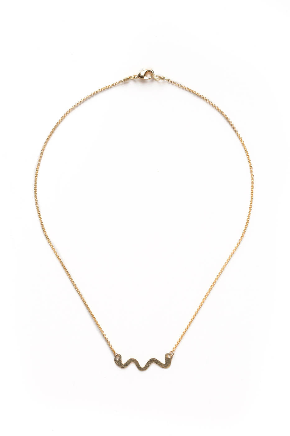 Hand Forged Brass Swiggle Necklace on a Gold Chain