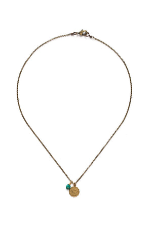 Zodiac Charm Necklace w/ Turquoise Nugget on Brass Rolo Chain