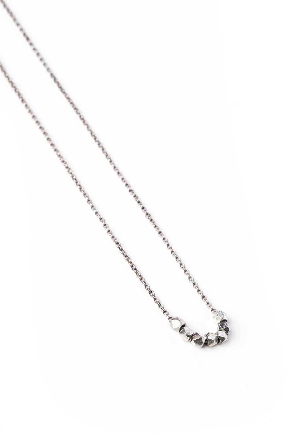 Small Silver Geometric Bead Necklace on Silver Chain