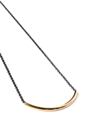 Gold Curve Bar Necklace on Black Chain